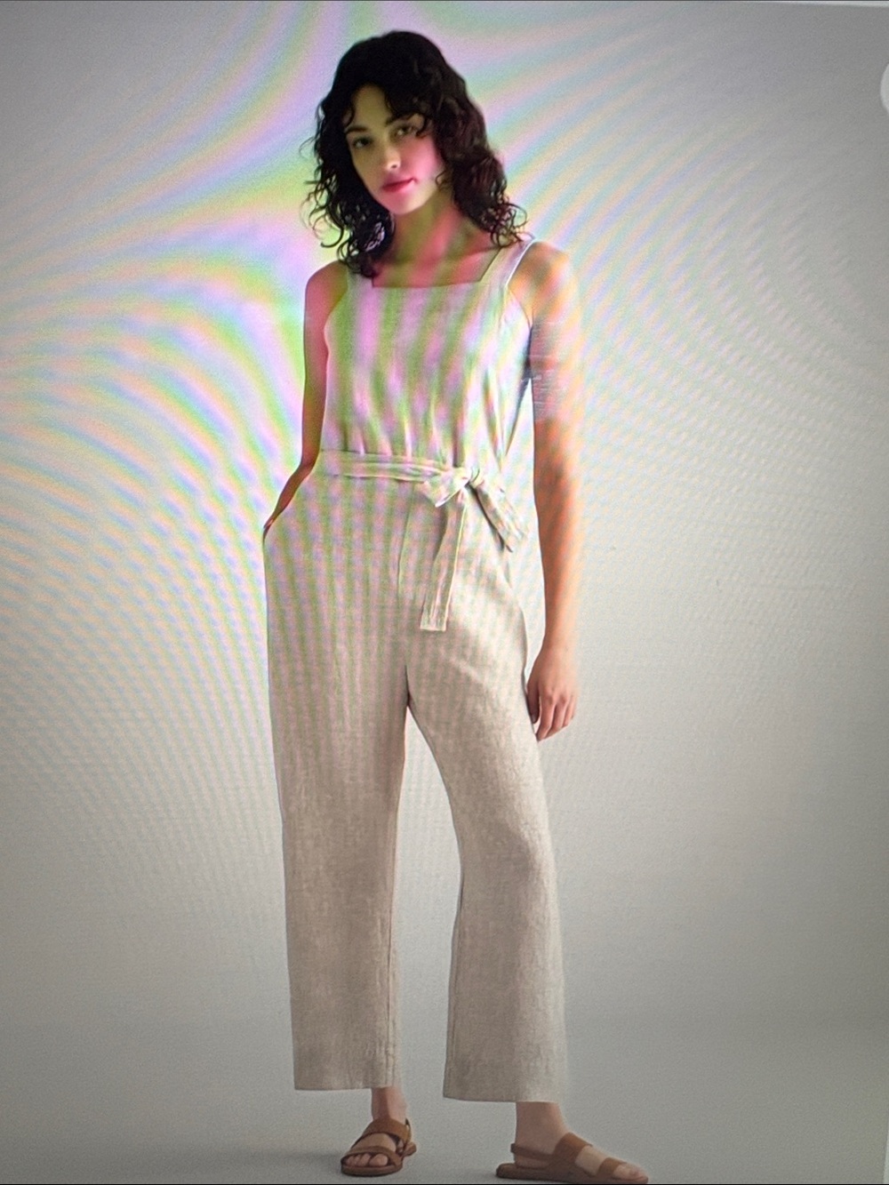 Quince Linen Sleeveless Wide Leg Jumpsuit in Flax M